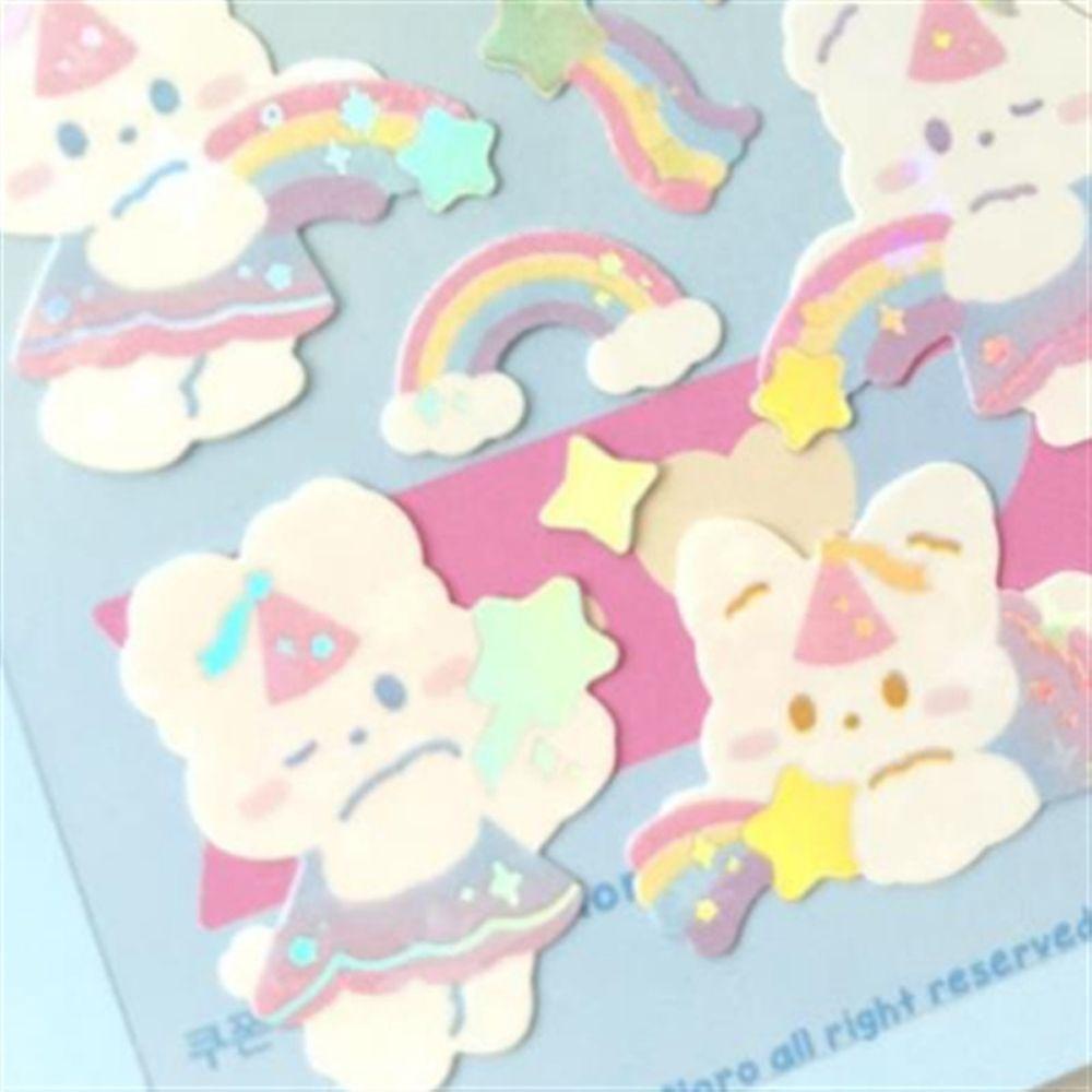 Lanfy Alat Tulis Stiker Rainbow Korea Kartun Kelinci Dekorasi Hadiah DIY Craft Perlengkapan Sekolah Anak Perempuan Diary Scrapbooking Stickers