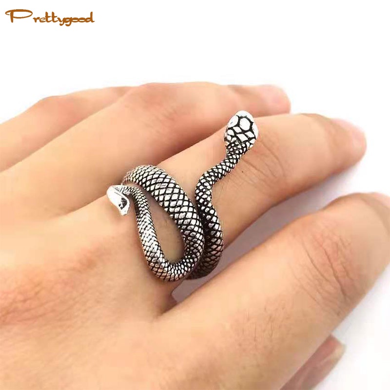 Cincin Pria / Wanita Desain Ular Adjustable Gaya Punk Untuk Pesta / Hadiah -PD