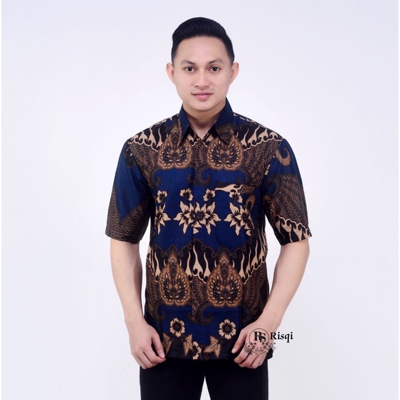 BSWART Batik HRB026 kenongo Hem Pendek anjani biru Pekalongan M L XL XXL NUKU BATIK Kemeja batik Pria MURAH Modern Grosir