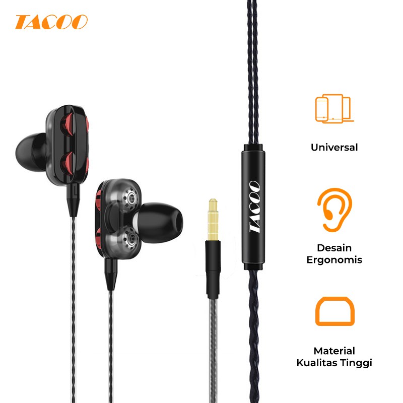 

TACOO Earphone In-Ear TEH0414 Stereo Hi-Fi Sound / Sport Earbuds FREE 2 silika earbuds