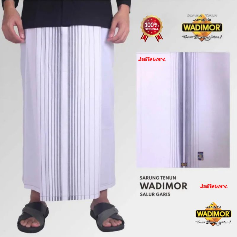 Wadimor Sarung Pria dewasa Putih Polos Tumpal Salur Garis