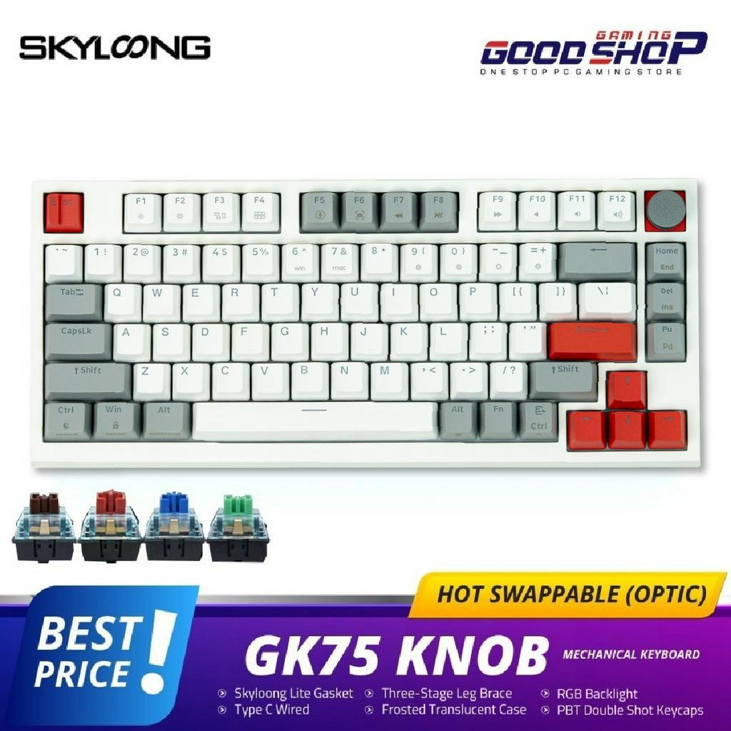 SKYLOONG GK75 HOTSWAP GLACIER OPTICAL GREY WHITE RED PBT