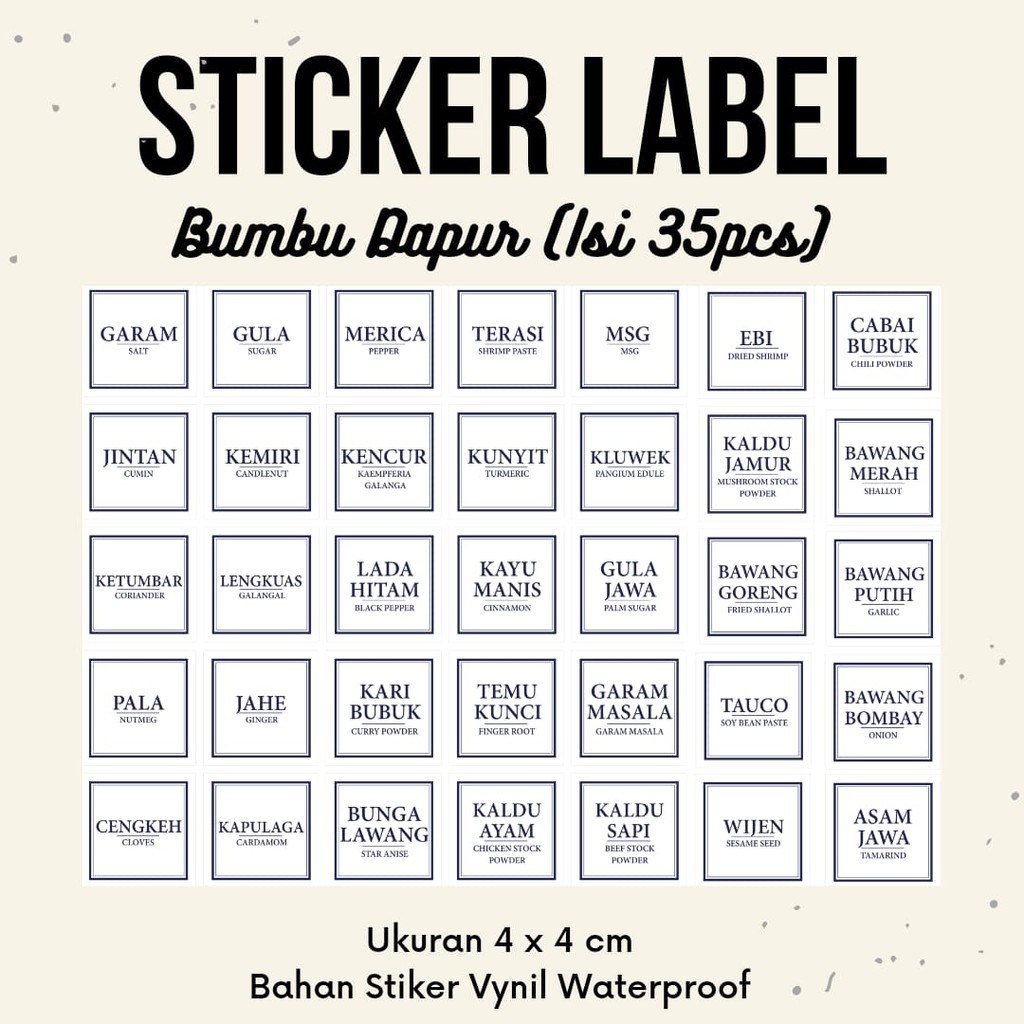 

Ready Stock Stiker Bumbu Dapur Warna Putih Kitchen Label Tahan Air Waterproof