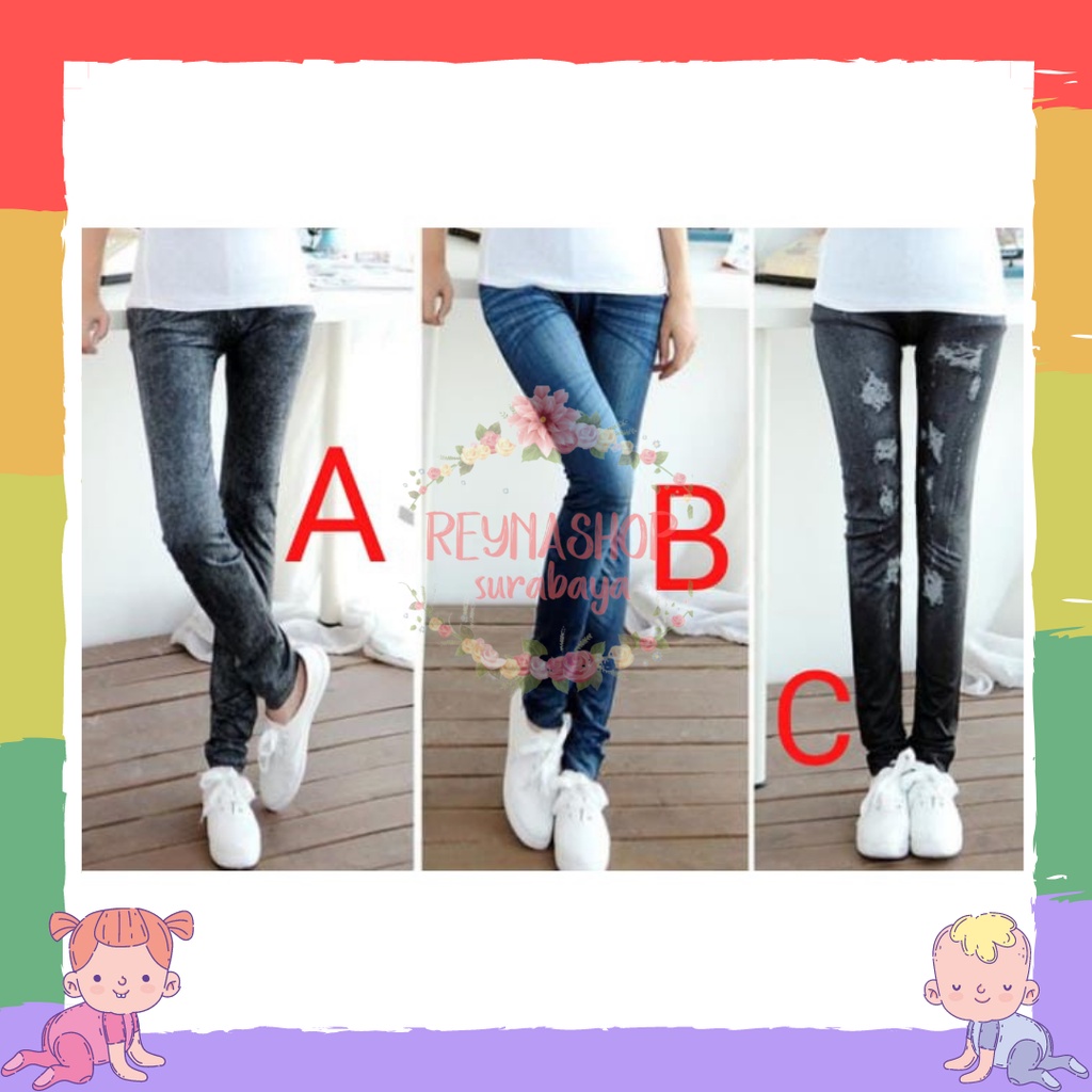 Celana Legging Jeans Ripped Sobek Elastis