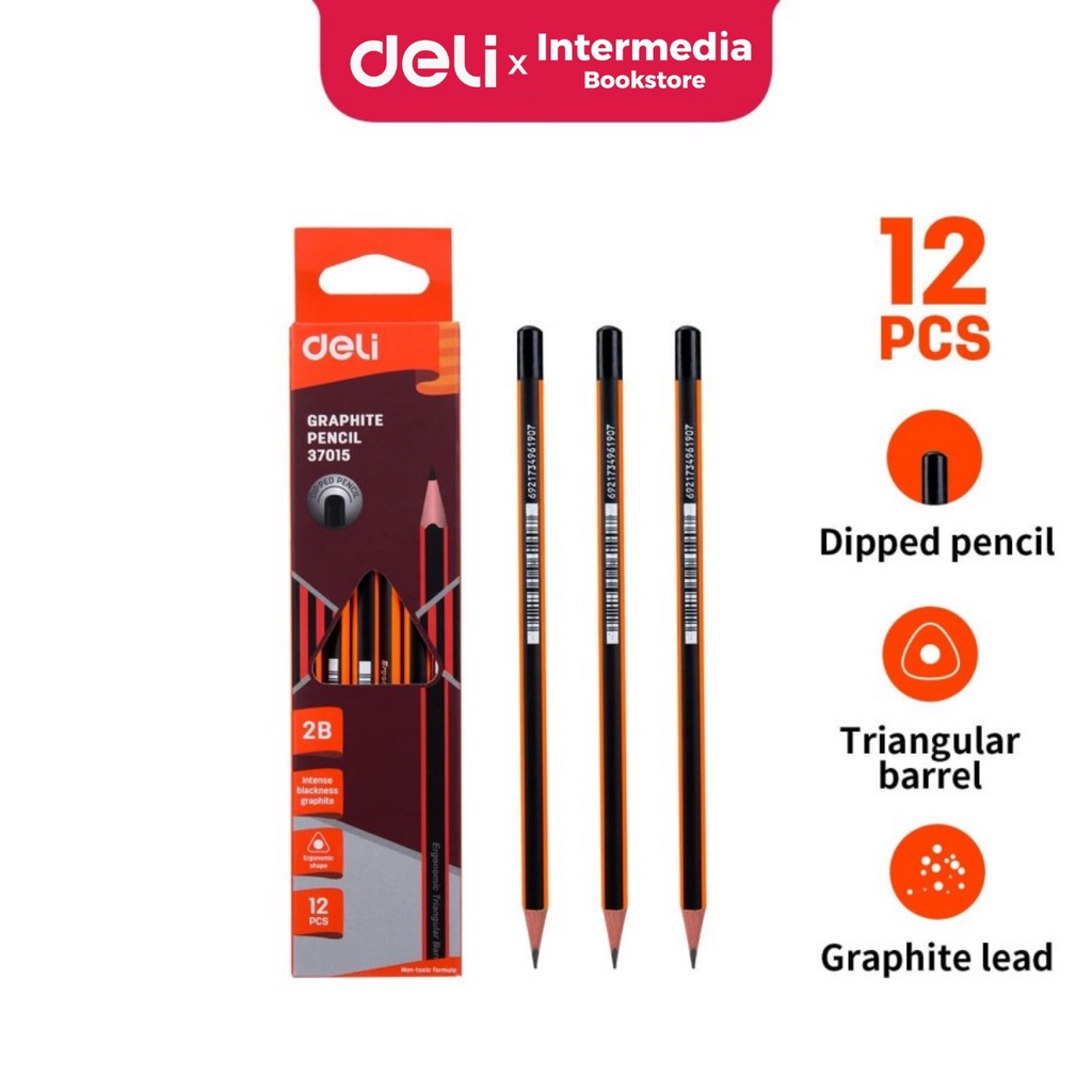 

Deli E37013 Graphite Pensil Kayu 2B Tidak Beracun Mudah Diasah