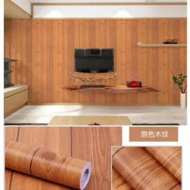 Wallpaper Dinding Motif Kayu Coklat Lis Hitam Ukuran 45CM X 9-10METER