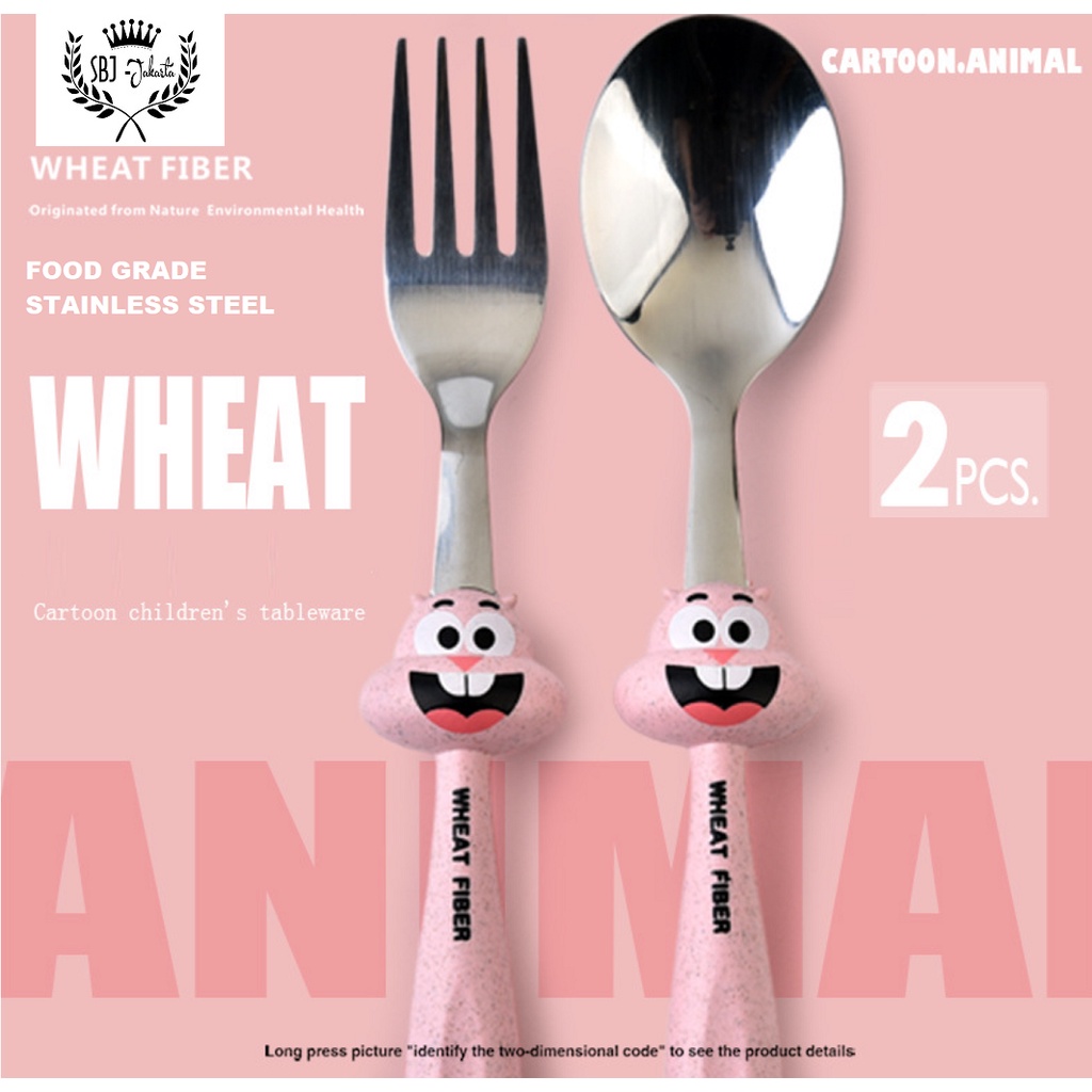 Alat makan Sendok Garpu Set Anak Stainless Steel wheat Chipmunk Series