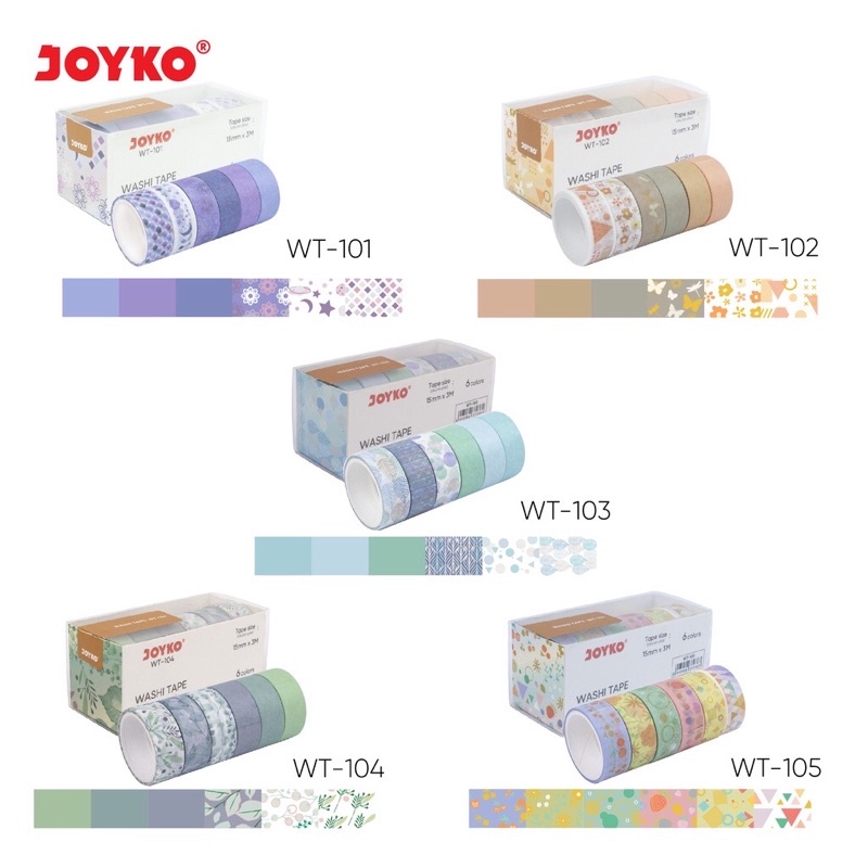 

Washi Tape Pita Perekat Selotip Kertas Warna Joyko WT-101~105