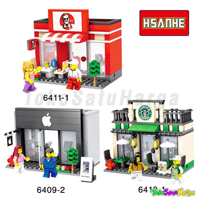 LEGO Mini Street City Hsanhe 6409-2|6410-1|6411-1 Starbucks Apple KFC