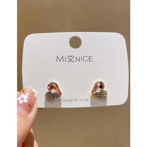 LRC Anting Tusuk Fashion Pink Pink Diamond Love Stud V52379