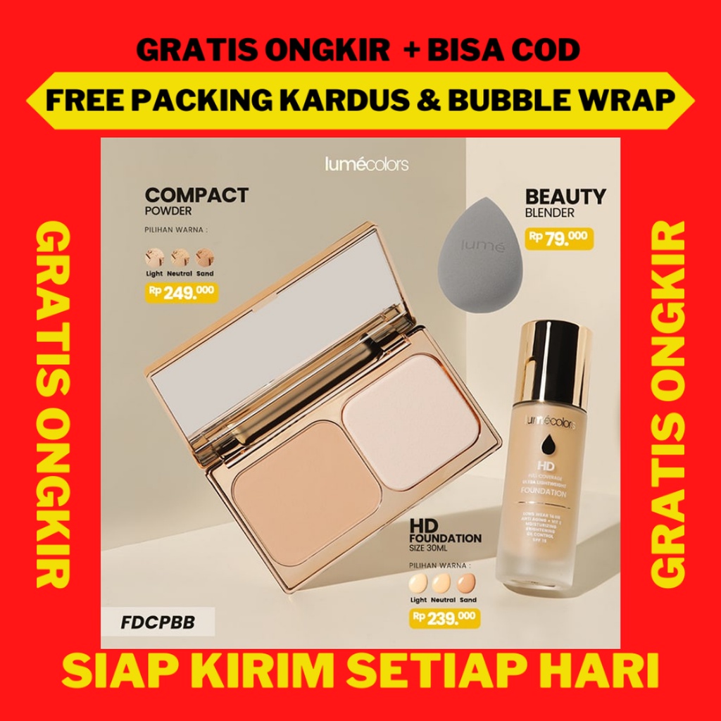 Paket Bundling Lumecolors Komplit, Foundation Lumecolors HD Full Coverage Original, Compact Powder L