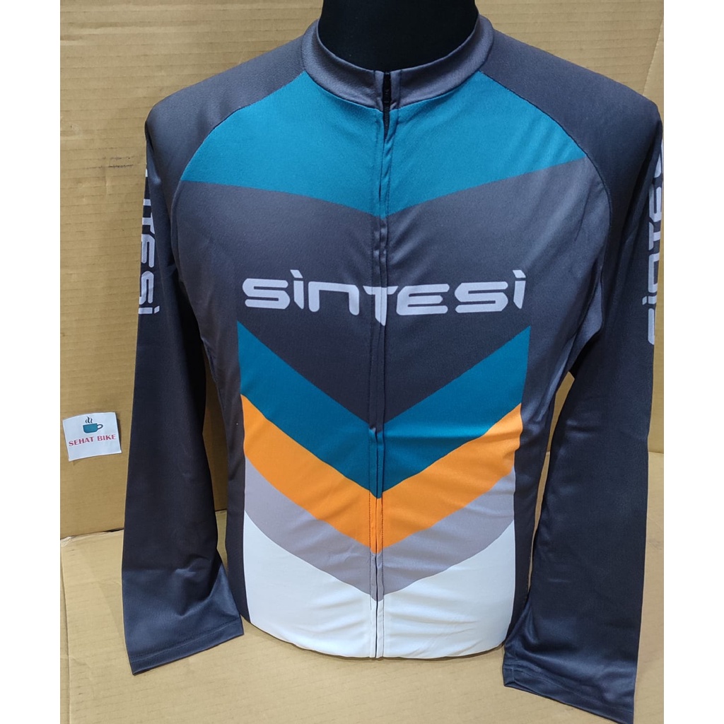 Jersey Sepeda Pria Tangan Panjang SINTESI Grey Tosca Orange