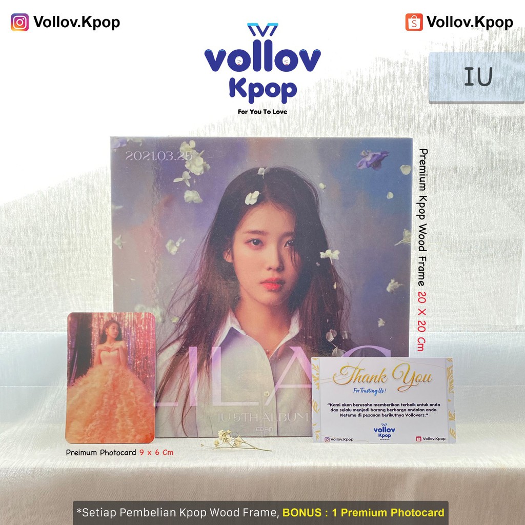 Premium Kpop Wood Frame Glossy IU “Lilac” + Free 1 Pc Premium Photocard