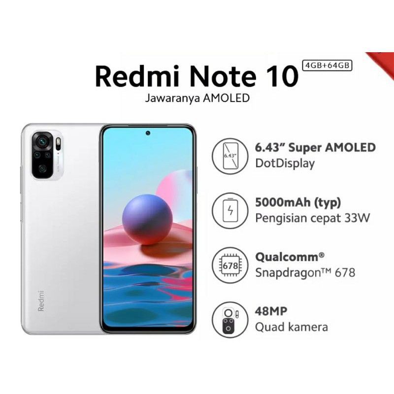 redmi Note 10 & Redmi 10 4/64 & 6/128GB NEW segel garansi resmi-Putih