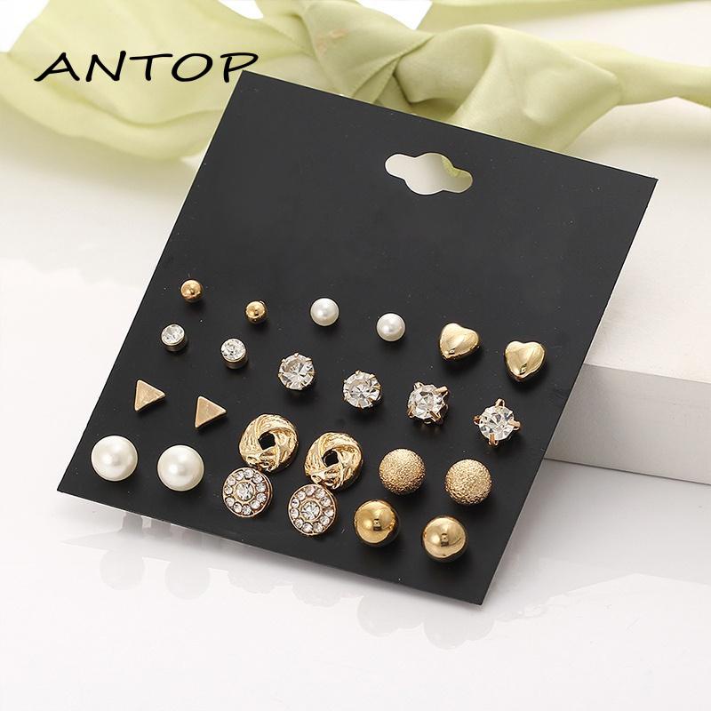 12pcs Anting Wanita Rumbai Mutiara Berlian Liontin Korea Fashion Perhiasan ANTOP
