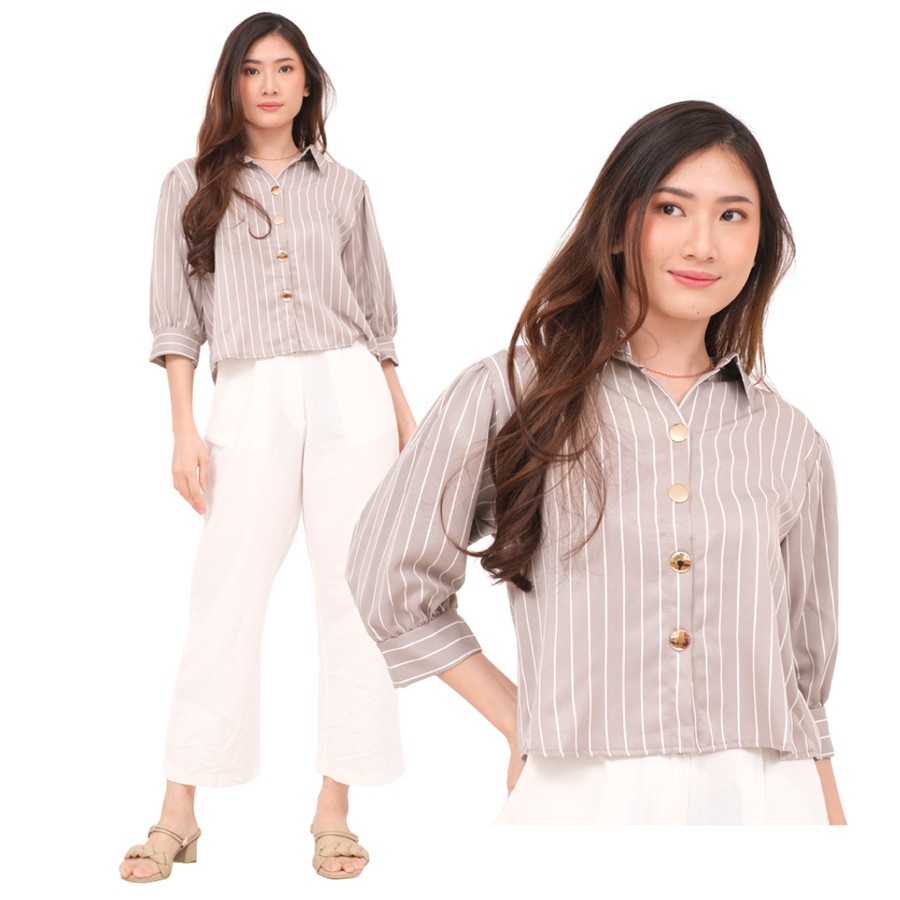 Nhm Baju Kemeja Atasan Wanita Crop Top Salur