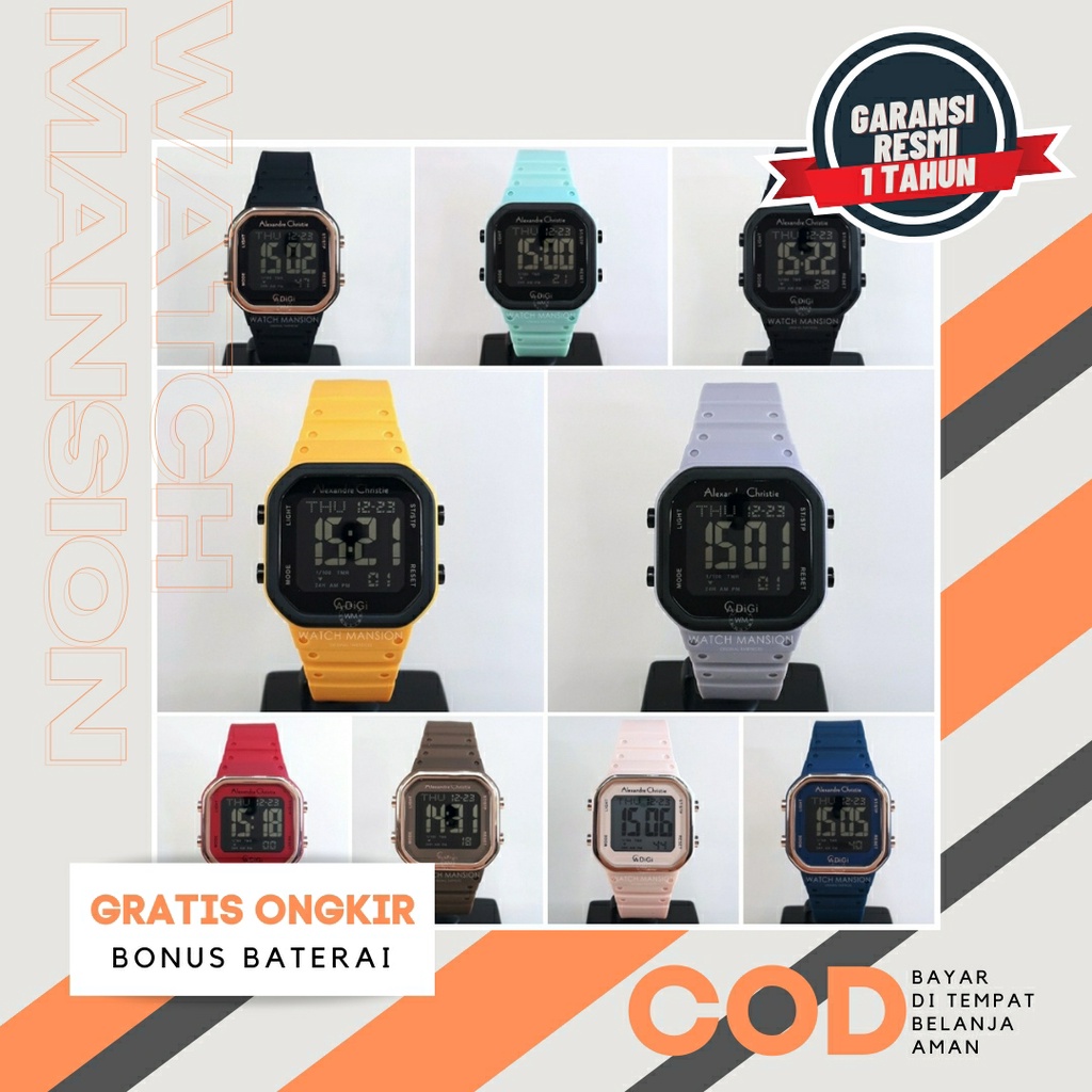 JAM TANGAN WANITA ALEXANDRE CHRISTIE 9347 AC9347 DIGITAL RUBBER STRAP ORIGINAL GARANSI 1 TAHUN