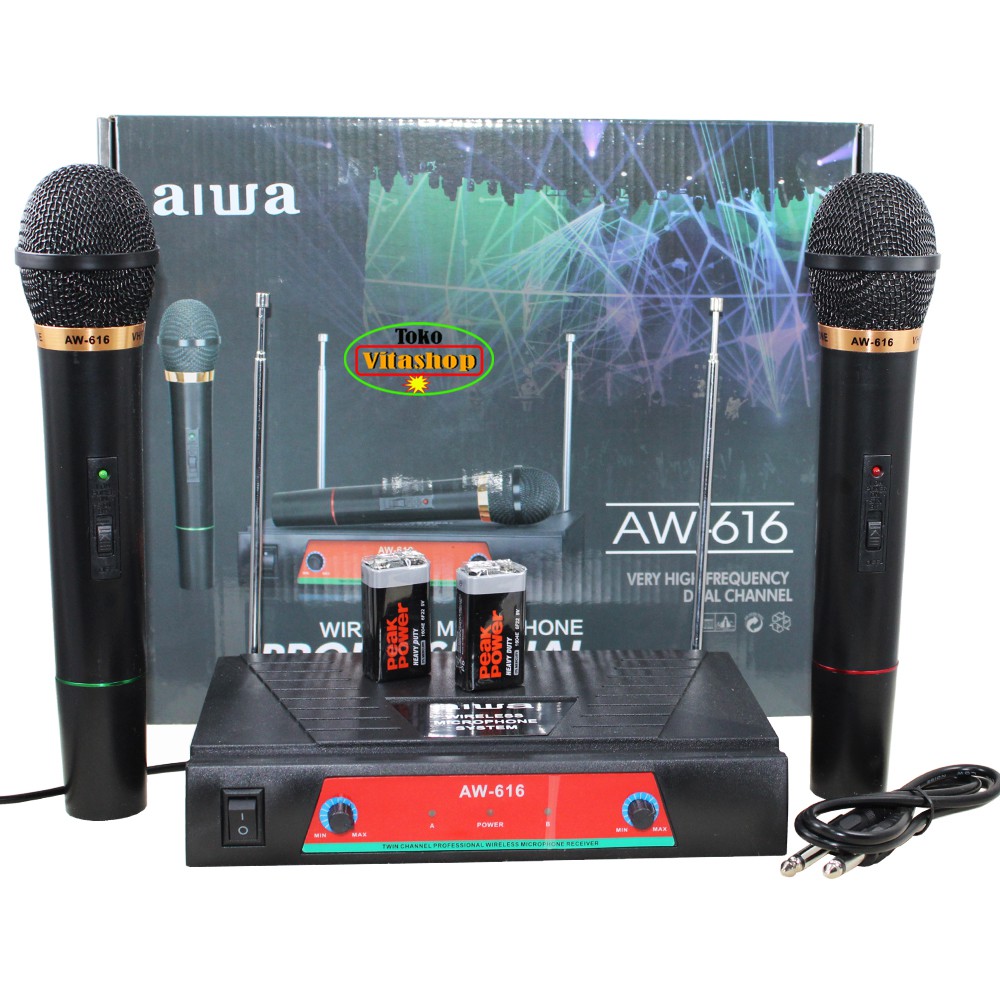 Microphone Wireless Aiwa AW-616 Mic Tanpa Kabel 2 Handle Mik Werles