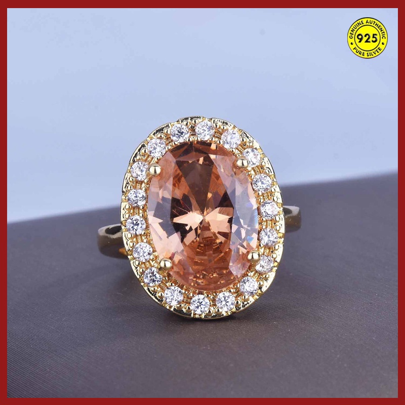 Cincin Open Ring Adjustable Lapis Emas 18k Dengan Batu Permata Morgan Warna Warni