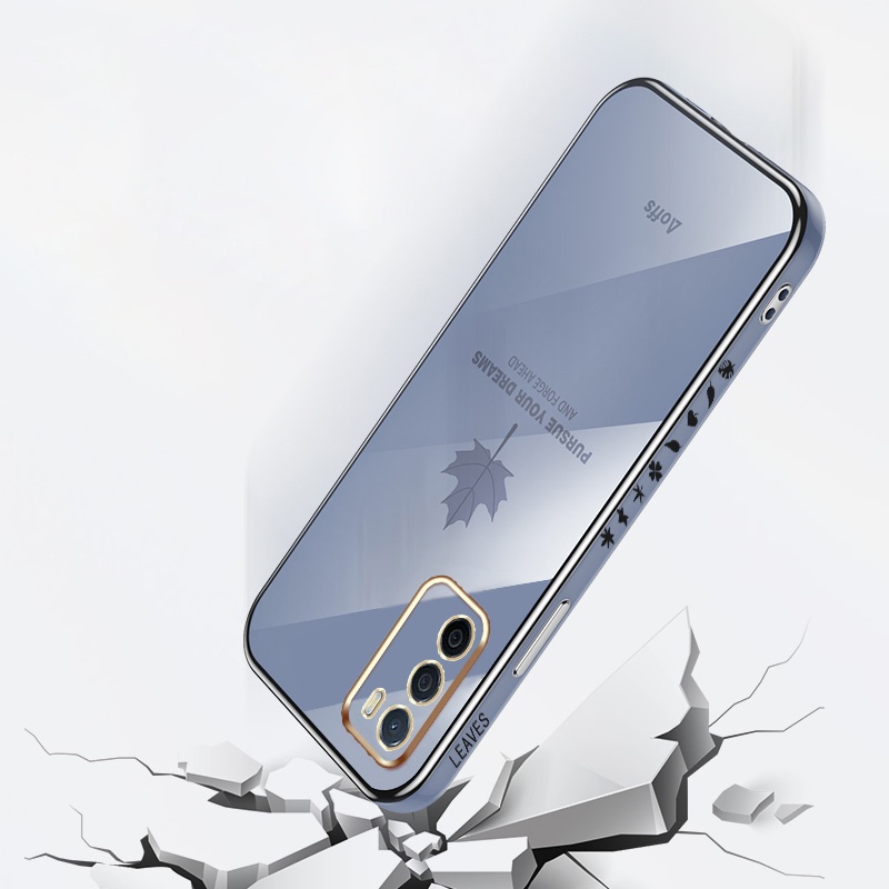 Soft Case Bentuk Persegi Desain Daun Maple Untuk Oppo A16-4