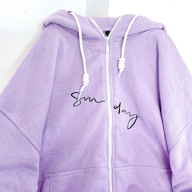 Zip Hoodie SUNDAY VIBES (S - 6XL) Jaket Sleting Zipper Korean Style Harajuku BIG SIZE Jumper JUMBO OVERSIZE Unisex S M L XL XXXL XXXXL 3XL 4XL 5XL Lilac Purple Burgundy Beige Hitam Harajuku Bigsize Street Style