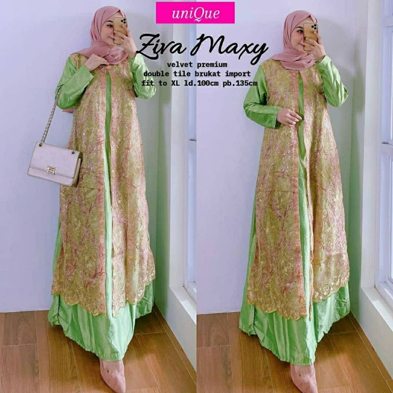 Zira Maxy, GAMIS WANITA MUSLIM CANTIK FIT XL BAHAN VELVET PREMIUM DOUBLE TILE BROCADE IMPORT LD 100 OOTD MODIS