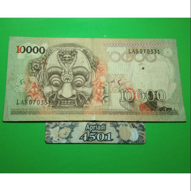 UK124 UANG KUNO ASLI 10000 RUPIAH SERI BARONG TAHUN 1975 KOLEKSI UANG KERTAS LAMA MAHAR NIKAH #VF31