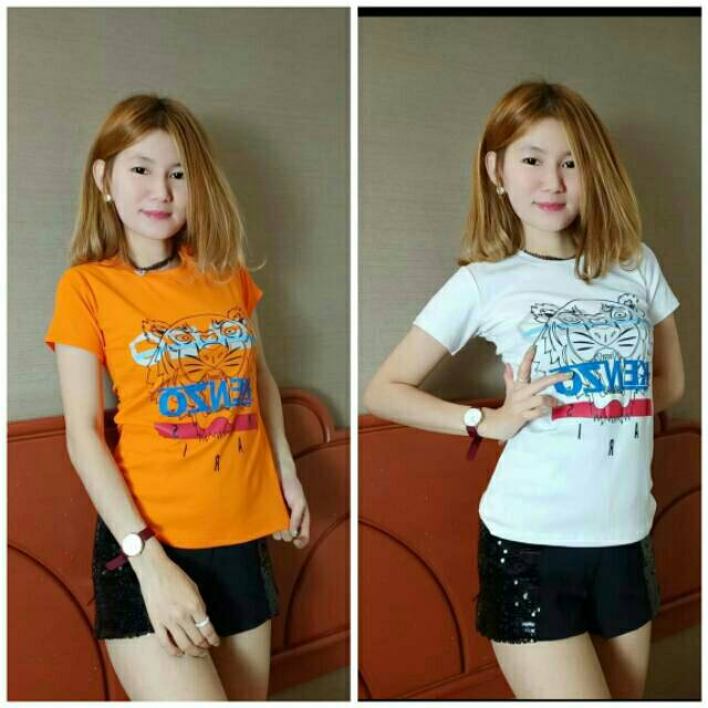KNZ Premium Top T-Shirt Kaos Bahan Katun Stretch Lembut Fashion Wanita Impor Murah kenzo