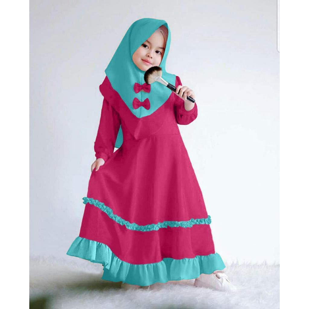 A10 Gamis narnia, Bahan balotely panjang 82 ld 82 bergo ada busa di dalamnya Muat 5-8thn