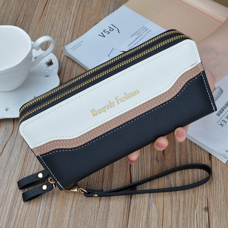 DOMPET PANJANG WANITA PREMIUM 2 RESLETING MUAT HP KULIT HITAM BRANDED WA577B5 TALI PENDEK KARTU UANG BESAR MASOVIA BRANDED IMPORT KOIN REMAJA KEKINIAN BATAM