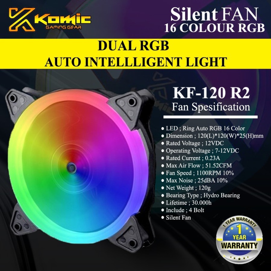 Fan Casing KOMIC KF-120 R2 12cm LED Auto Dual RGB - Fan KOMIC KF120 R2