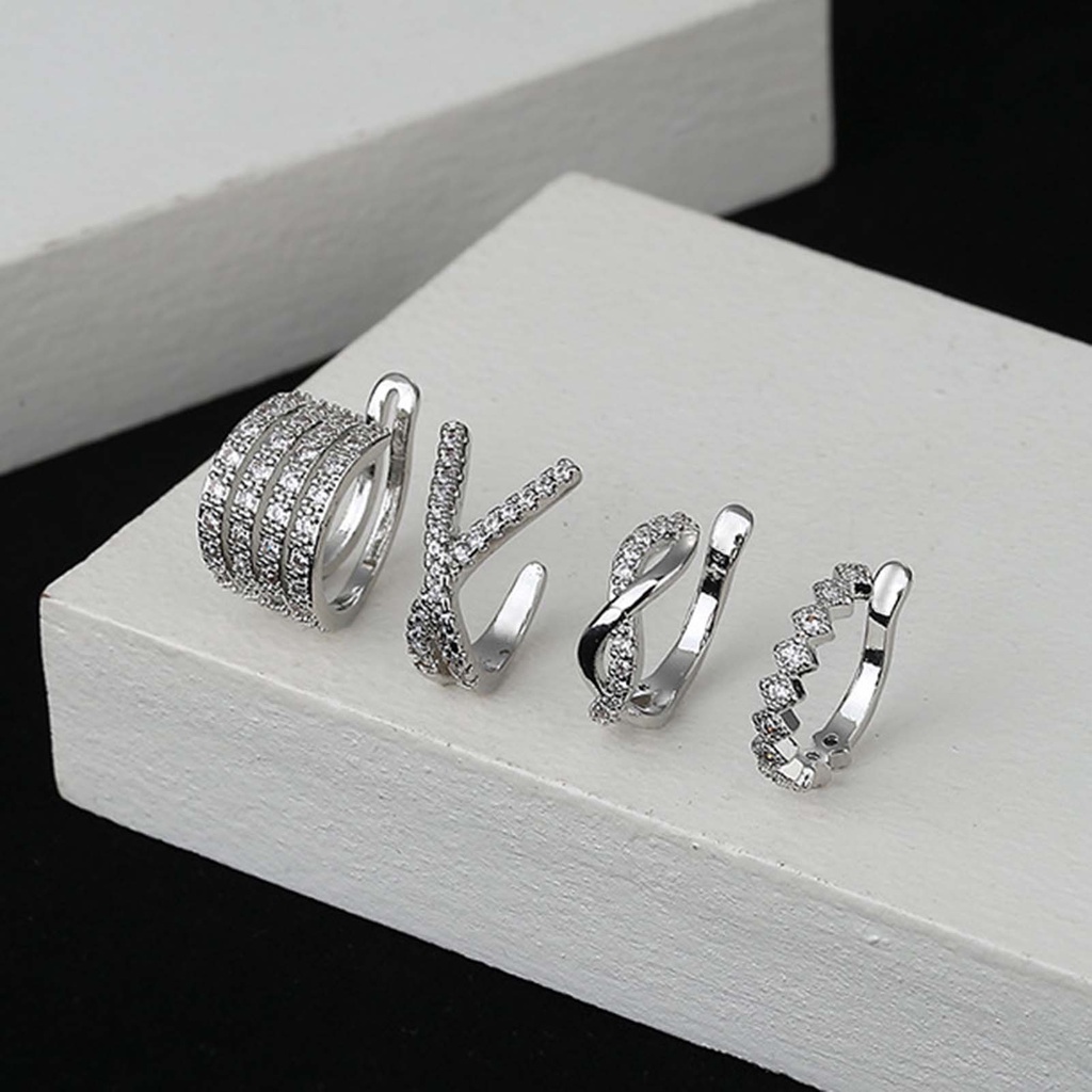 Hu Hu Hu Hu Hu Alat Bantu Pasang Kacamata♡ 1 Pc Anting Klip Bentuk Geometris Aksen Berlian Imitasi Gaya Korea Untuk Pernikahan