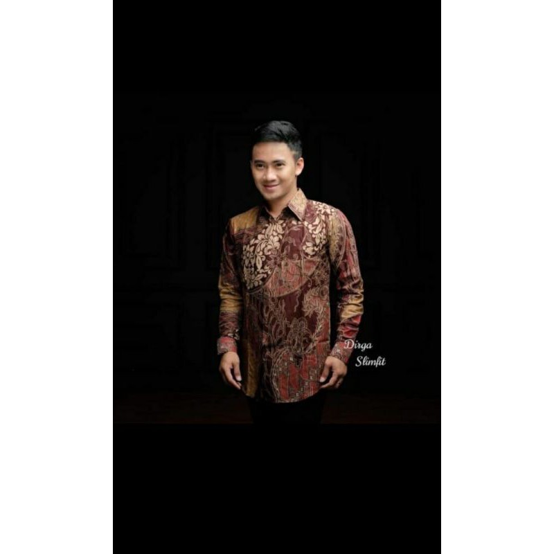 Kemeja Batik Pria Lengan Panjang Slimfit | Coklat Susu