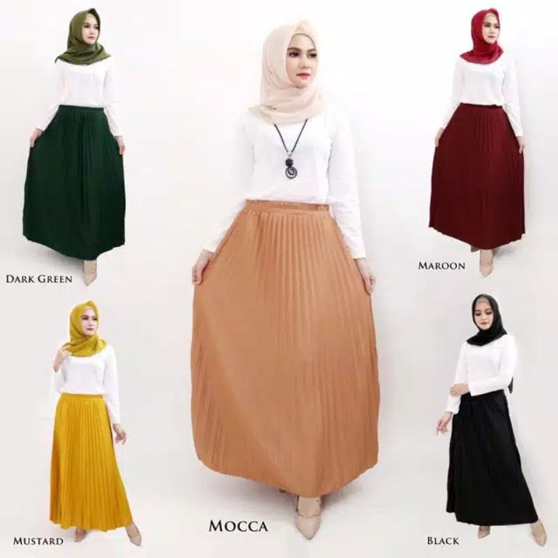Rok Plisket Premium Jumbo | Rok Plisket Wanita Premium | Rok Plisket Hitam Putih Army Milo Grey
