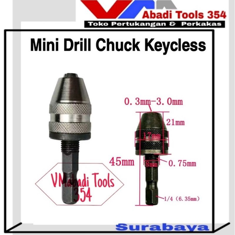 Mini Drill Chuck Keyless Kepala Bor Arbor
