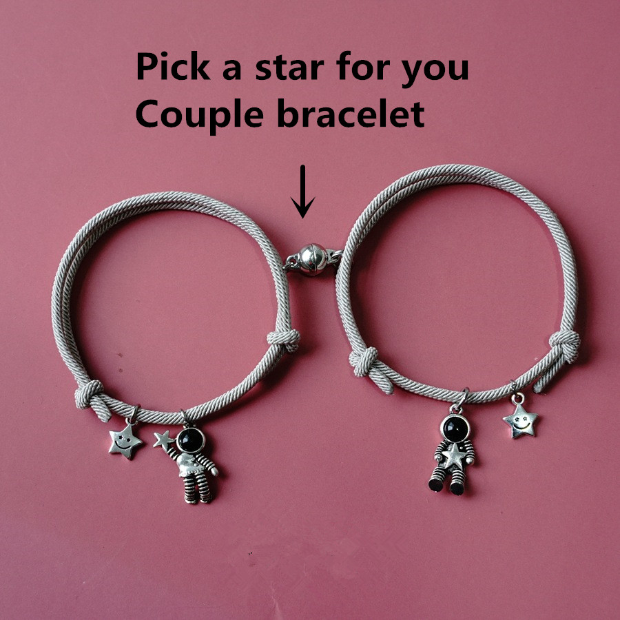 2pcs/Set Dream Star Astronaut Bracelet Couple Magnet Attract Each Other Couple Bracelet Lover Gift