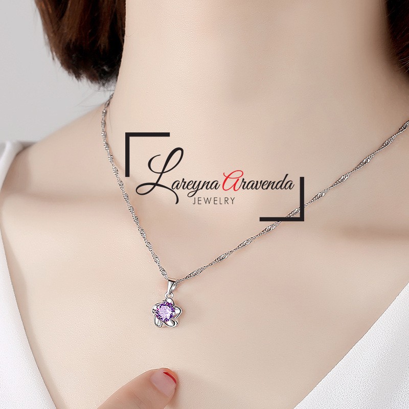 Kalung Titanium Asli + Liontin Model Bunga Crystal Kristal Swarovski KL004