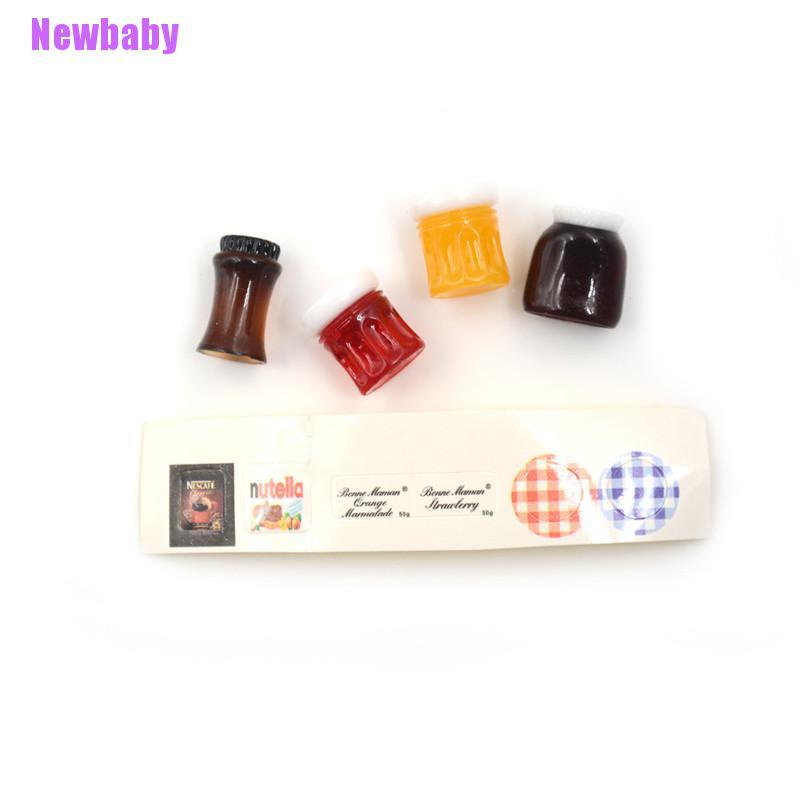 Newbaby 4pcs / set Mainan Miniatur Toples Selai / Kopi Skala 1: 12 Untuk Dekorasi Rumah Boneka DIY