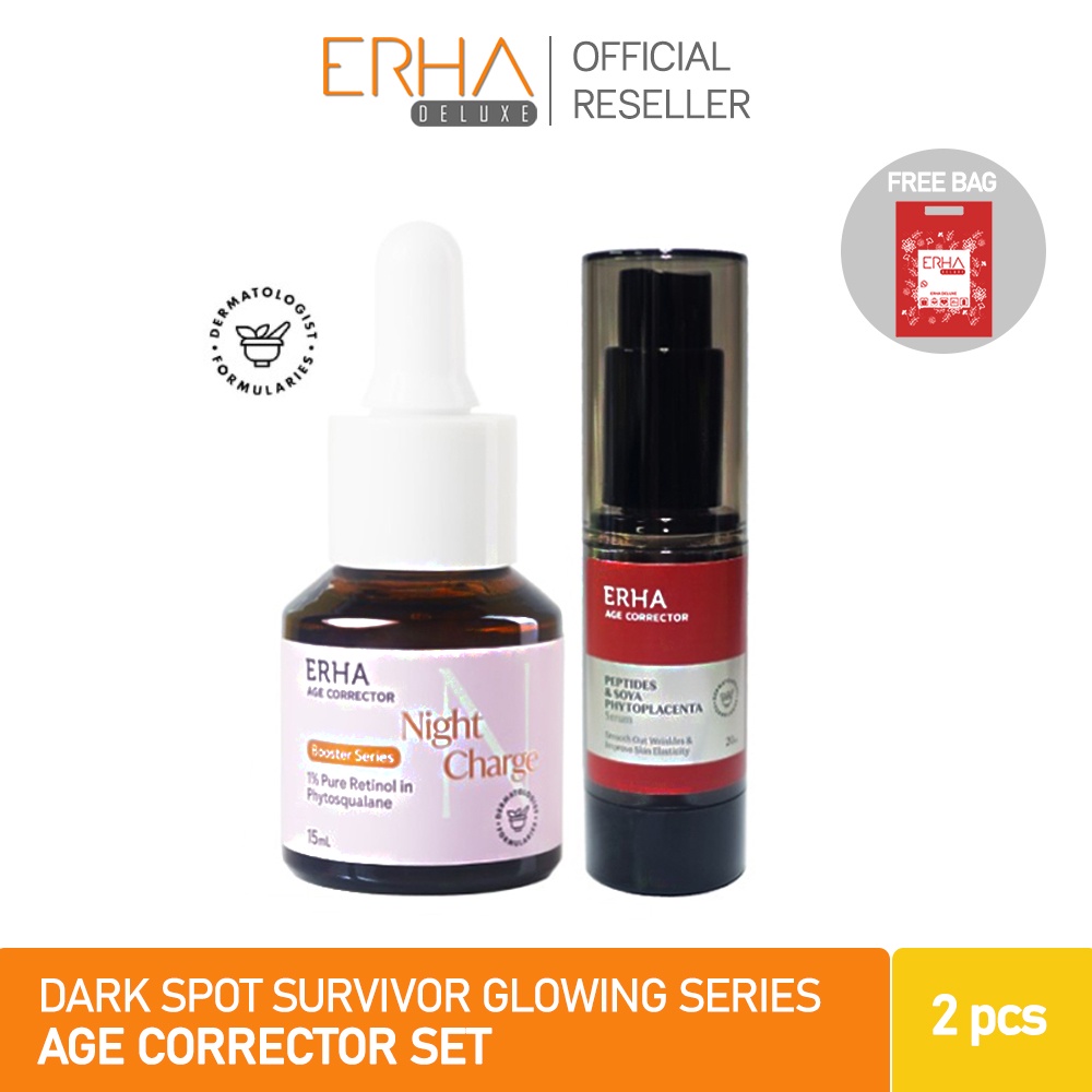 ERHA Age Corrector Serum + Nightcharge Booster - Paket Anti Aging Glowing Wajah