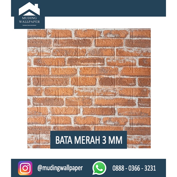Wallpaper Bata Putih 3D Foam 77 x 70 cm-Bata Merah 3 - 4 MM