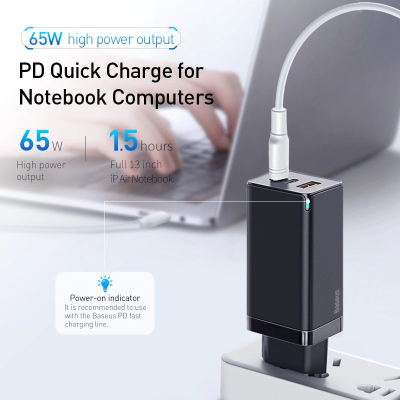 Baseus GaN2 Pro 65W Type C + USB Quick Charger PD3.0 QC4+AFC+SCP+FCP