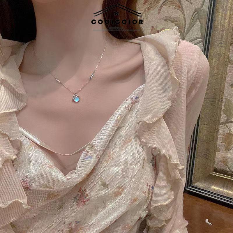 COD❤️Moonstone Firefly Kalung Wanita Senior Rantai Klavikula Siswa Hadiah Ulang Tahun Desain Niche- cl