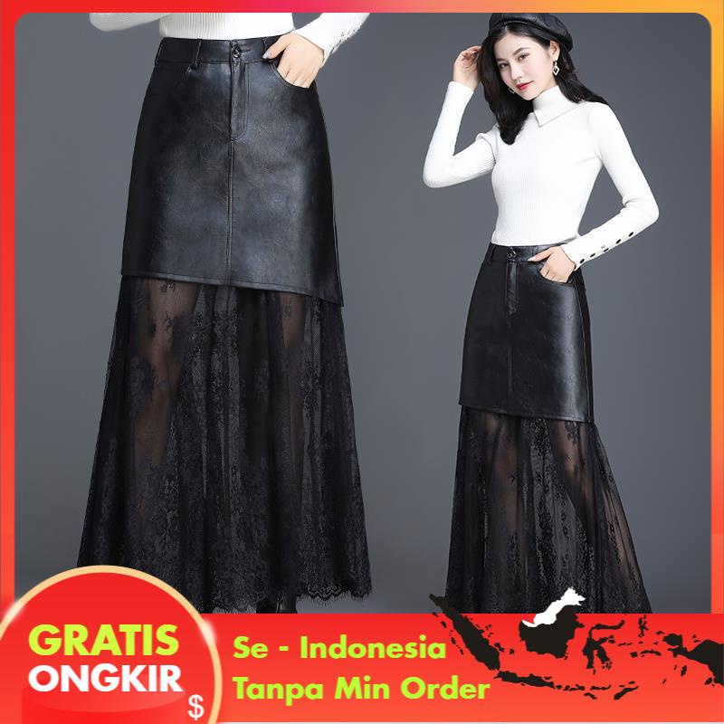 Rok Panjang Import 2020   Musim ngin  Renda Jahitan Kulit Rok Wanita