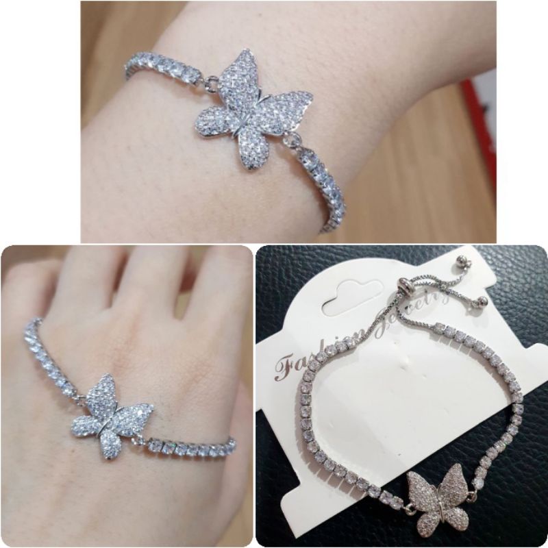 Gelang Titanium Asli Silver Mata kilau Model Serut Premium Quality Anti karat anti alergi Stainless Steel Ori Gs95