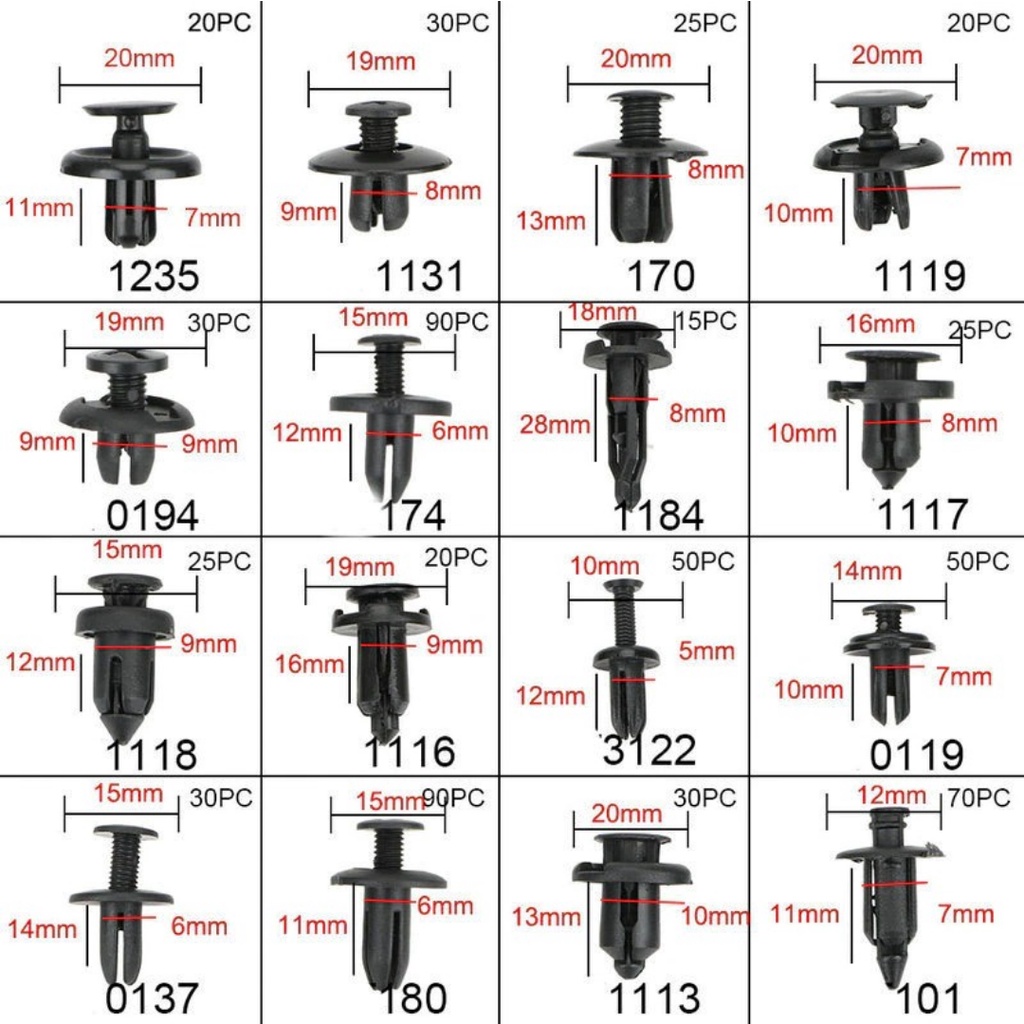 620 pcs Baut Rivet Klip Mobil Universal Car Pin Fastener