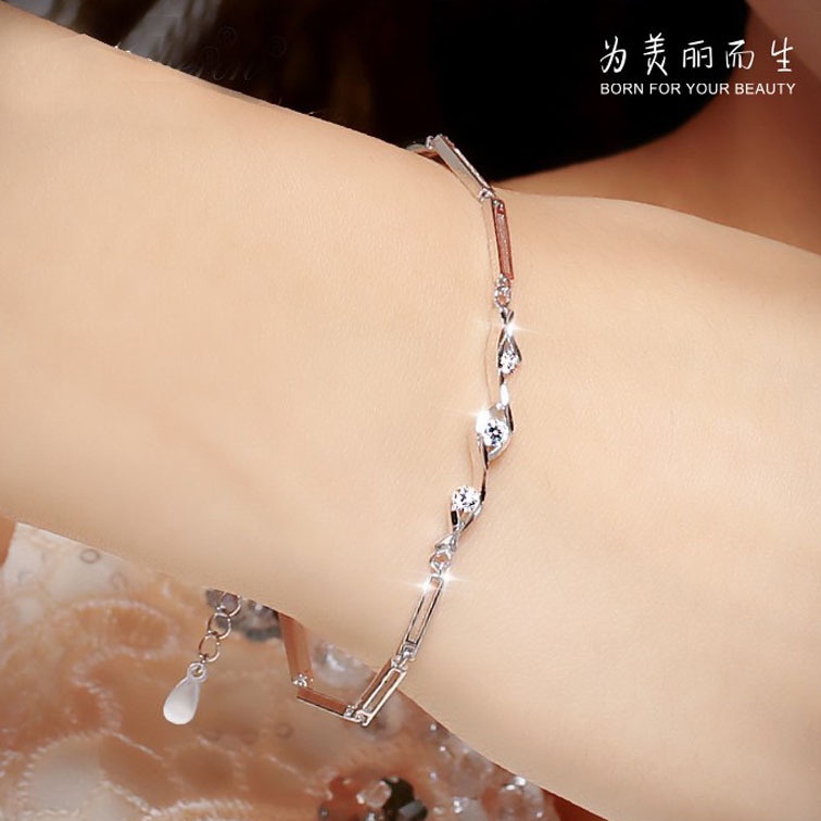 Gelang Sterling Silver Hias Batu Gaya Korea Untuk Wanita