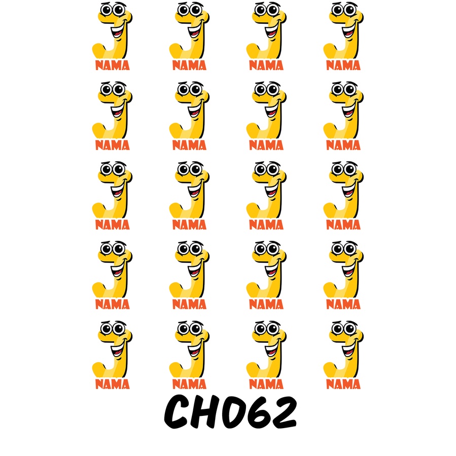 

Sticker Nama Cutting Label Waterproof Tahan Air Huruf 62 (CH062)