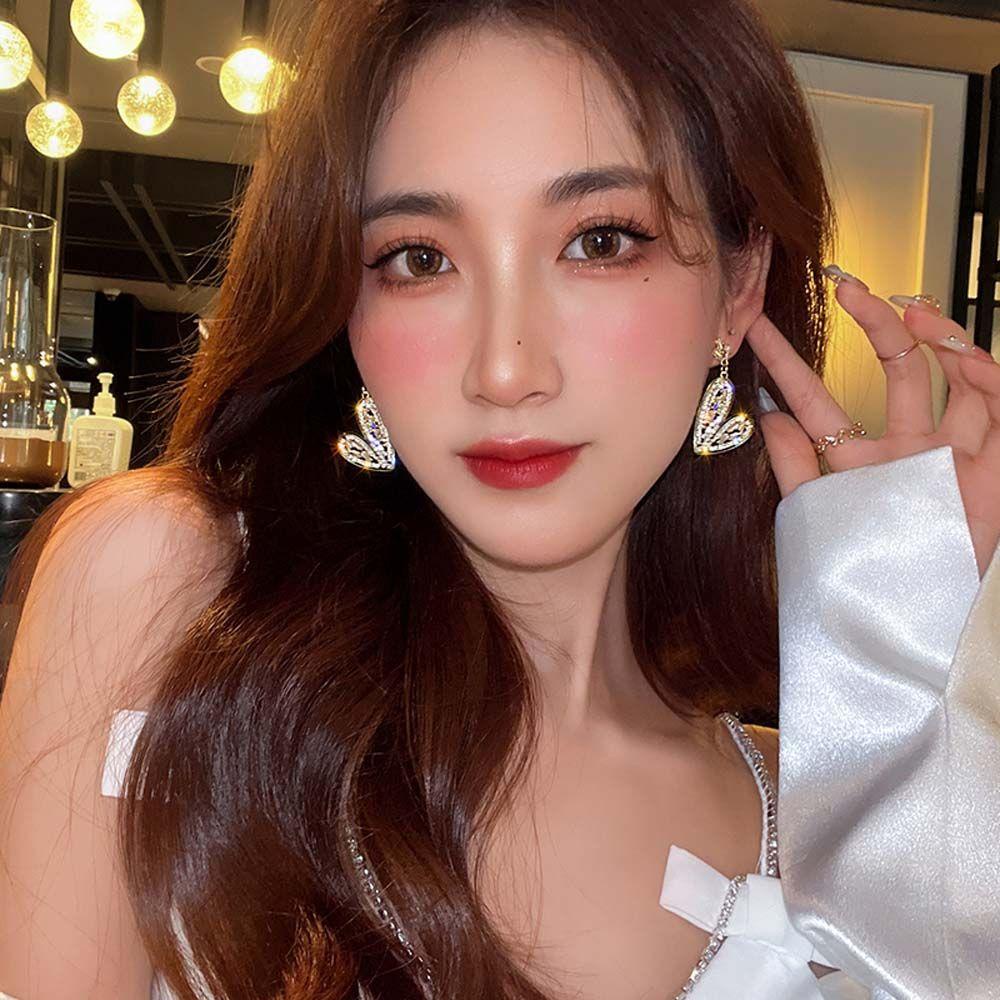 Mxbeauty Berlian Imitasi Anting French Hadiah Logam Fashion Perhiasan Berlian Berlian Imitasi Peach Hati Gaya Korea Kristal Wanita Ear Studs