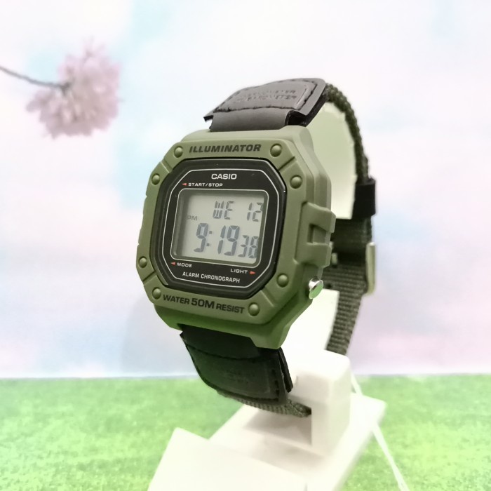 COD Jam Tangan Pria Casio Digital STRAP Canvas Hijau W-218H-3A Custom Original KEREN GARANSI KADO