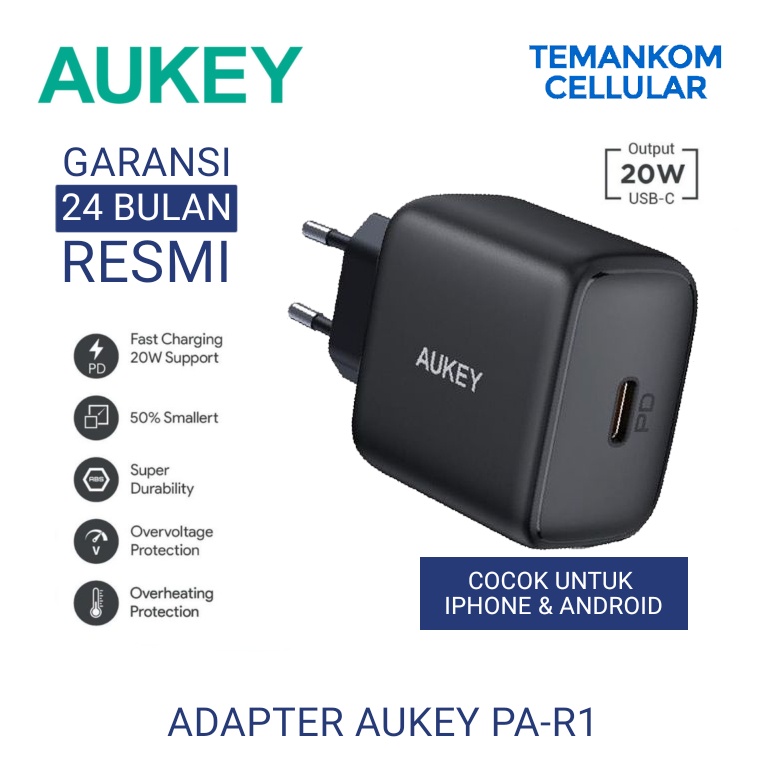 Adapter Charger 20W Aukey PA-R1 fast charging cocok untuk iphone android ORIGINAL RESMI